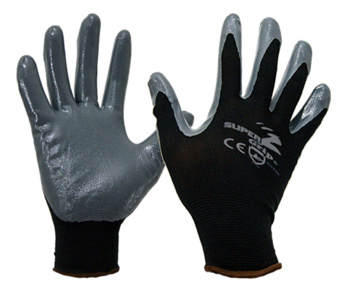 Guantes Nylon Recubiertos Nitrilo Negro Anticorte 10pzas