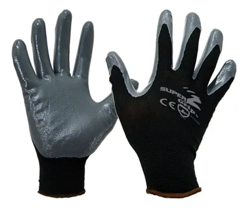 Guantes Nylon Recubiertos Nitrilo Negro Anticorte 10pzas