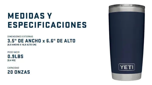 Yeti Vaso Térmico 20oz Acero Inoxidable 592ml Original Tapa