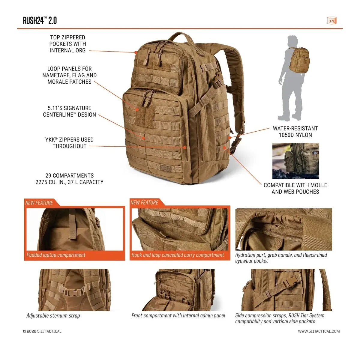 Mochila 5.11 Tactical Rush 24 Molle Alta Capacidad Original