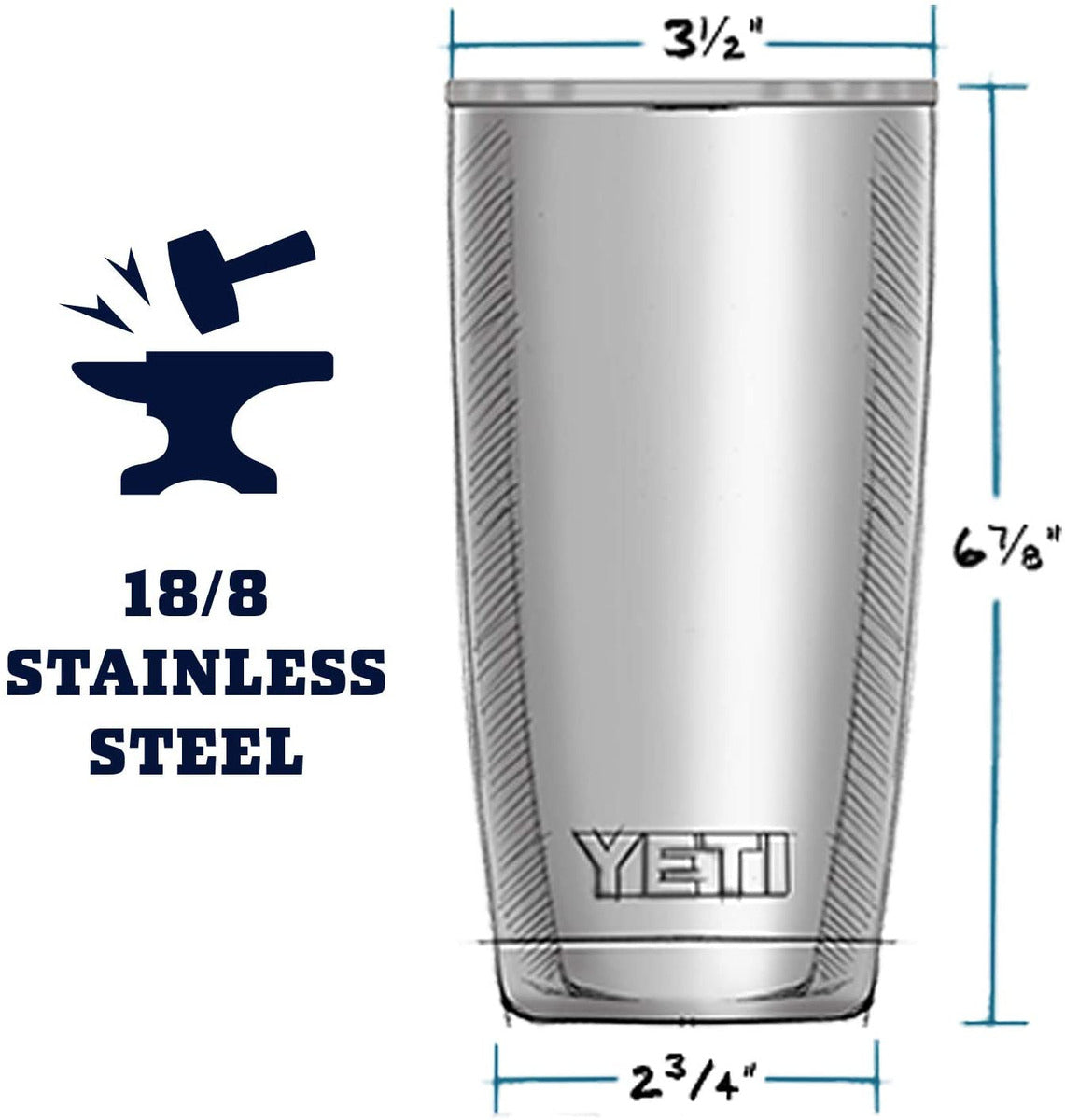 Yeti Rambler 20 oz Thermos Navy Blue Classic Lid