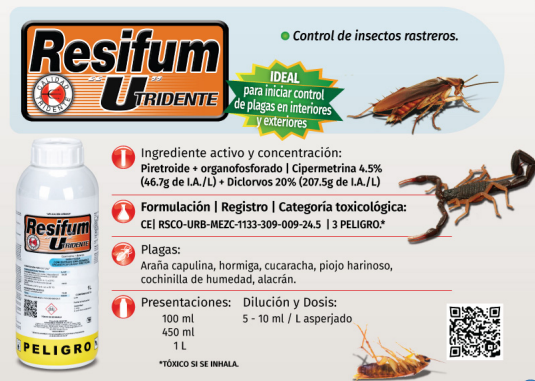 Caja 10pzas de Resifum U Diclorvos Cipermetrina Insecticida Mata Cucarachas Hormigas Grillos Alacranes